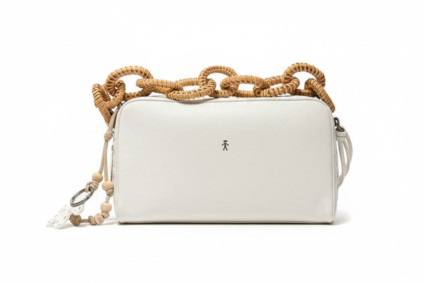 Raffia Chain Leather Bag