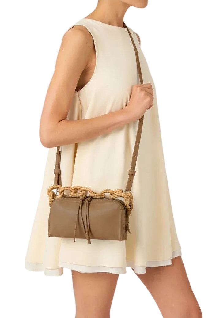 Raffia Chain Leather Bag