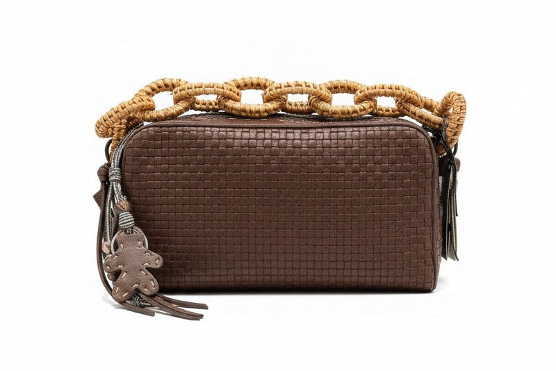 Raffia Chain Woven Leather Bag