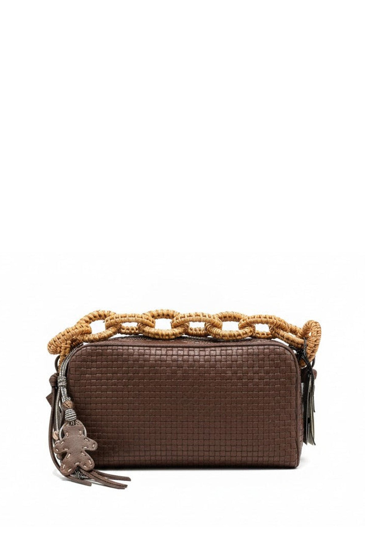Raffia Chain Woven Leather Bag