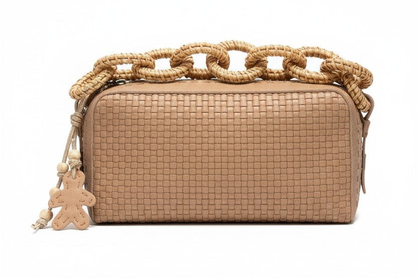 Raffia Chain Woven Leather Bag
