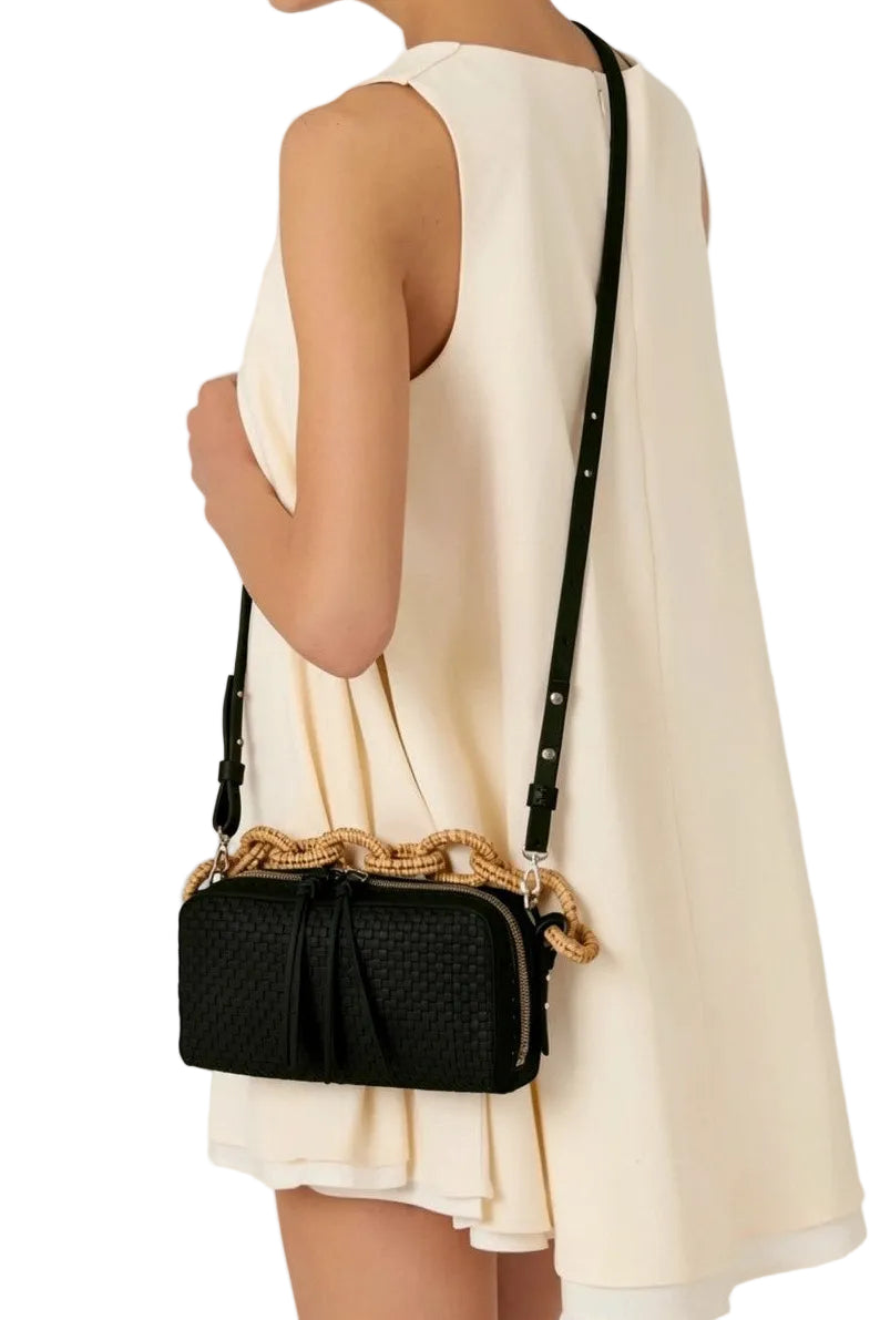 Raffia Chain Woven Leather Bag