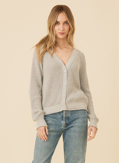 Raleigh Cardigan – Cotton Viscose Chunky Knit Sweater-HEATHER GREY