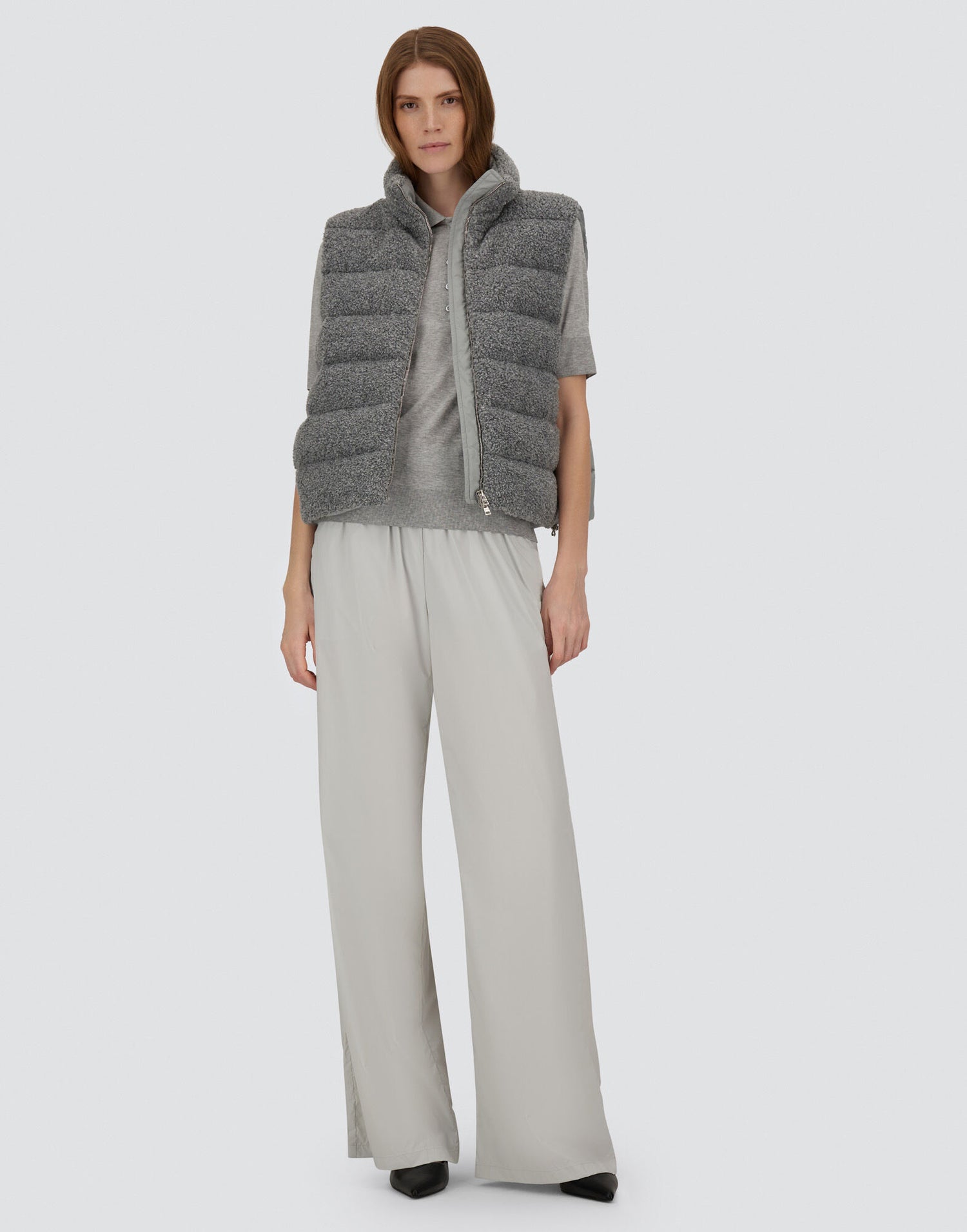 Herno Resort Vest in Wool-Blend Melange Flannel - Light Grey - model front