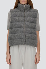 Herno Resort Vest in Wool-Blend Melange Flannel - Light Grey - detail