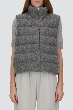 Herno Resort Vest in Wool-Blend Melange Flannel - Light Grey - detail