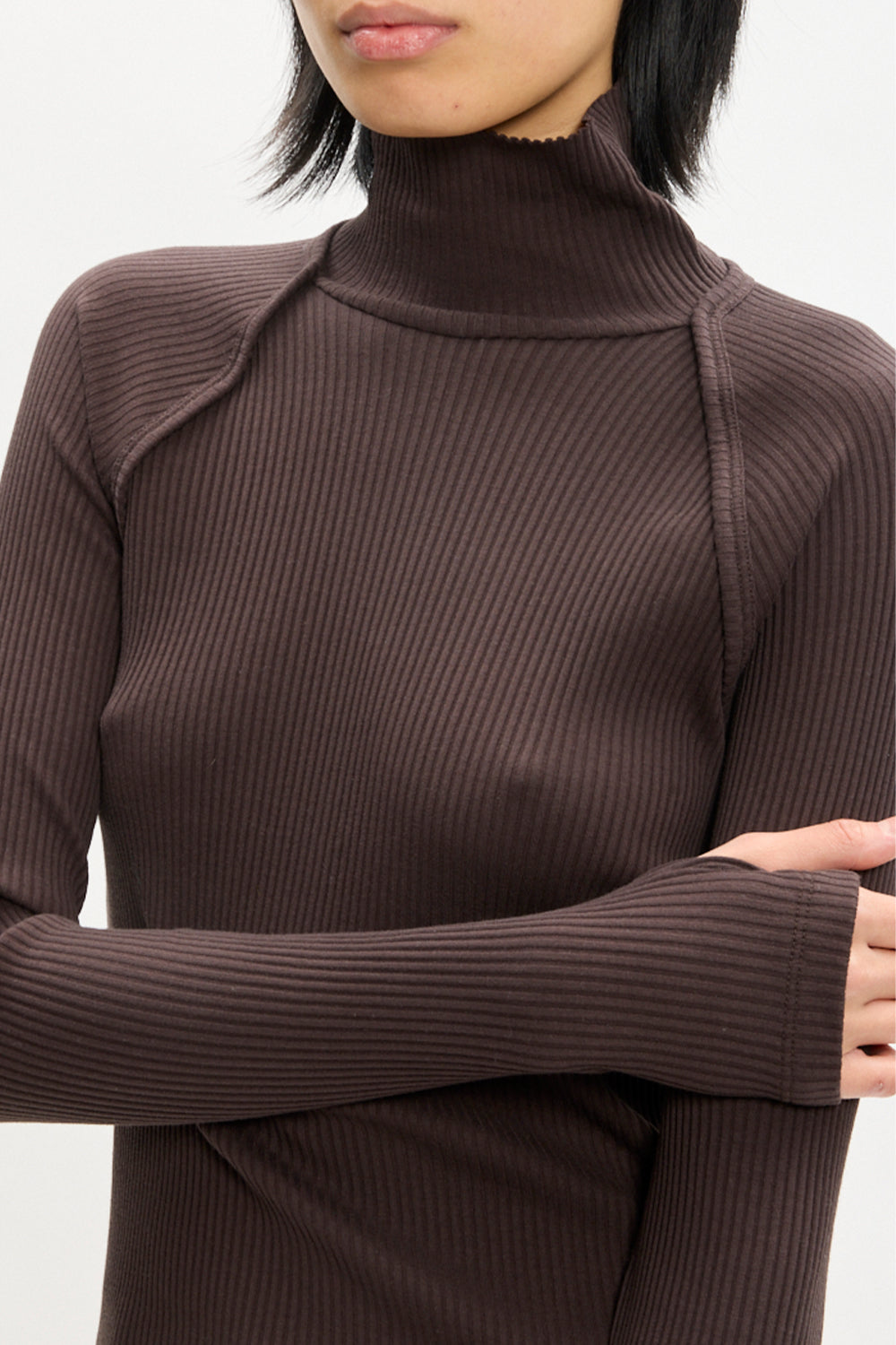 Rib-Knit Shrug Layer Turtleneck