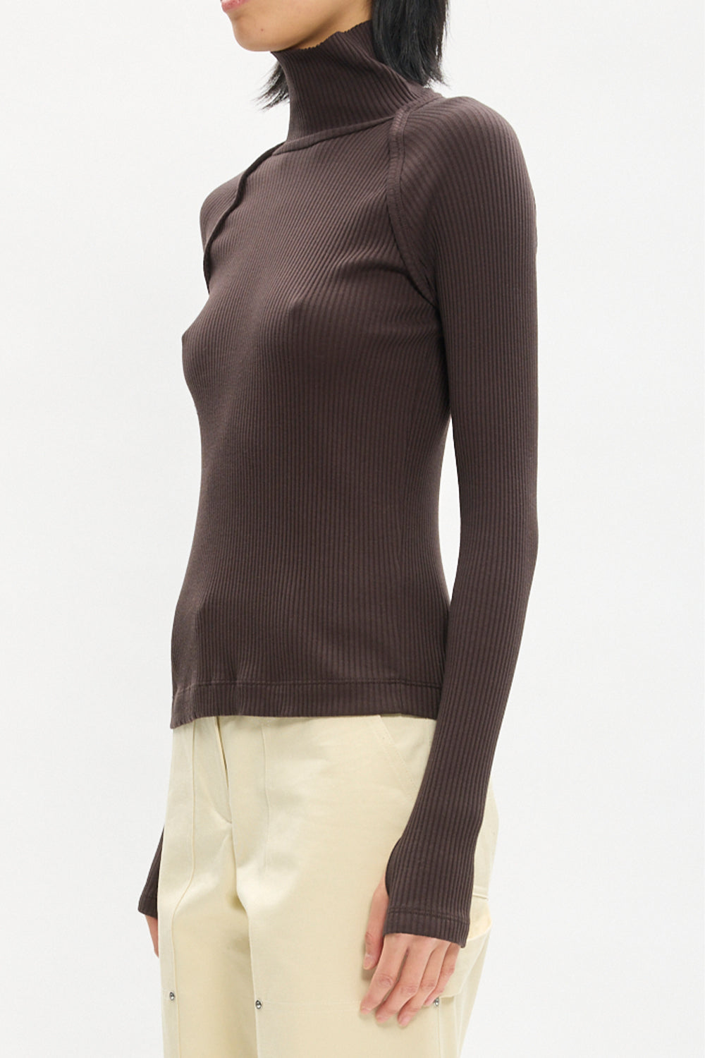 Rib-Knit Shrug Layer Turtleneck
