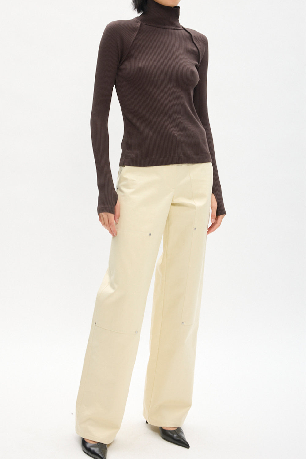 Rib-Knit Shrug Layer Turtleneck