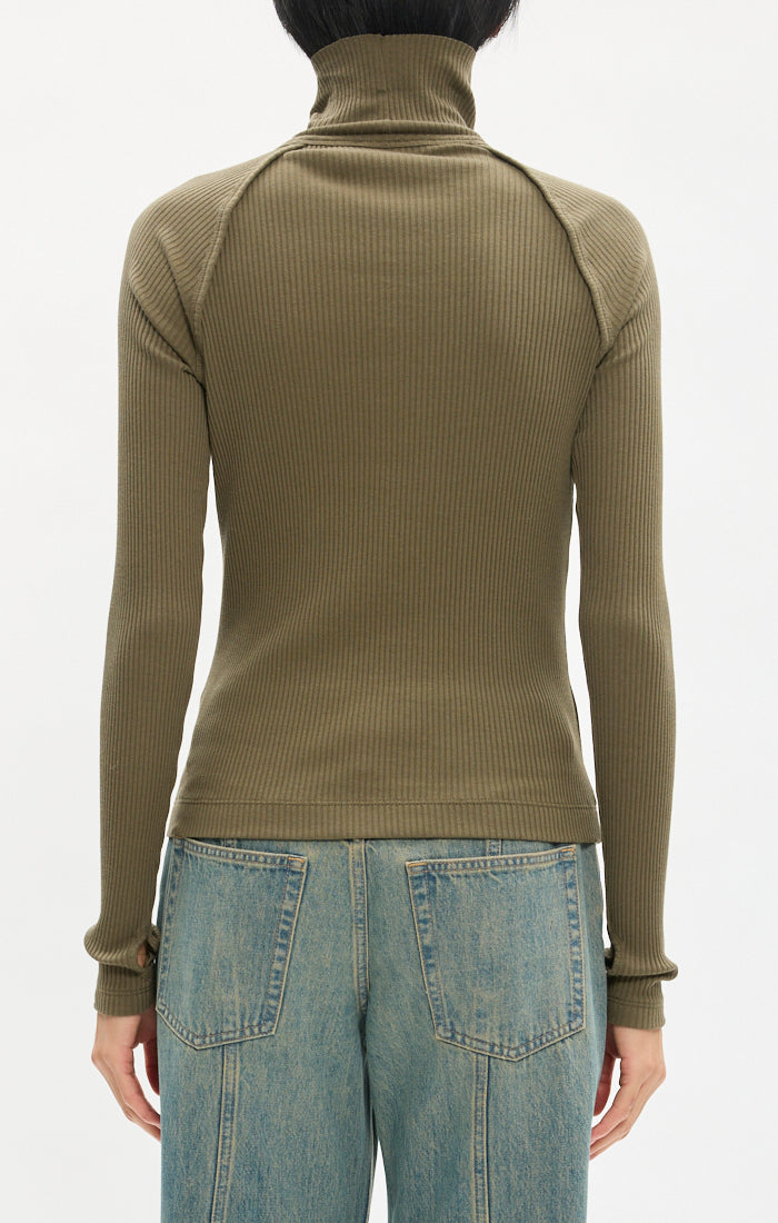 Rib-Knit Shrug Layer Turtleneck