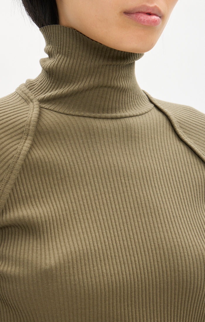 Rib-Knit Shrug Layer Turtleneck