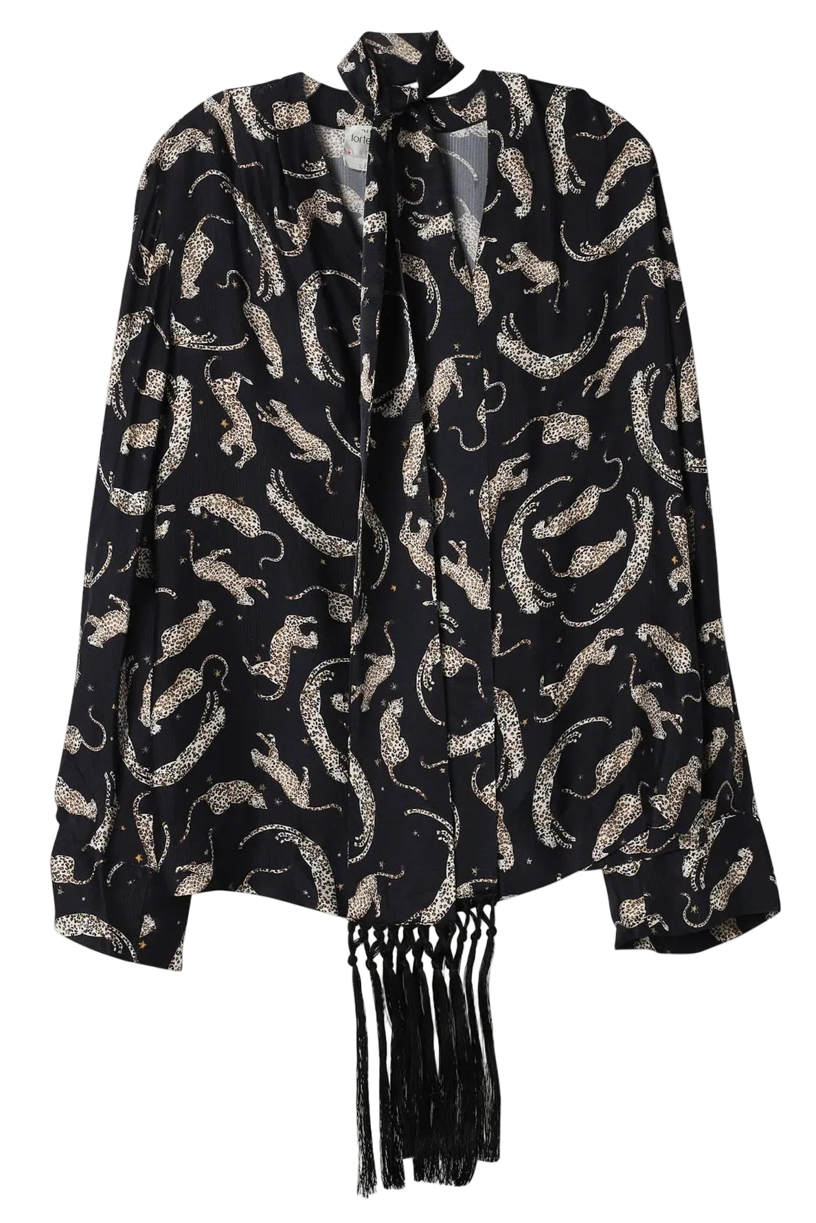 Royal Leopard Shirt With Satin Fringed Scarf