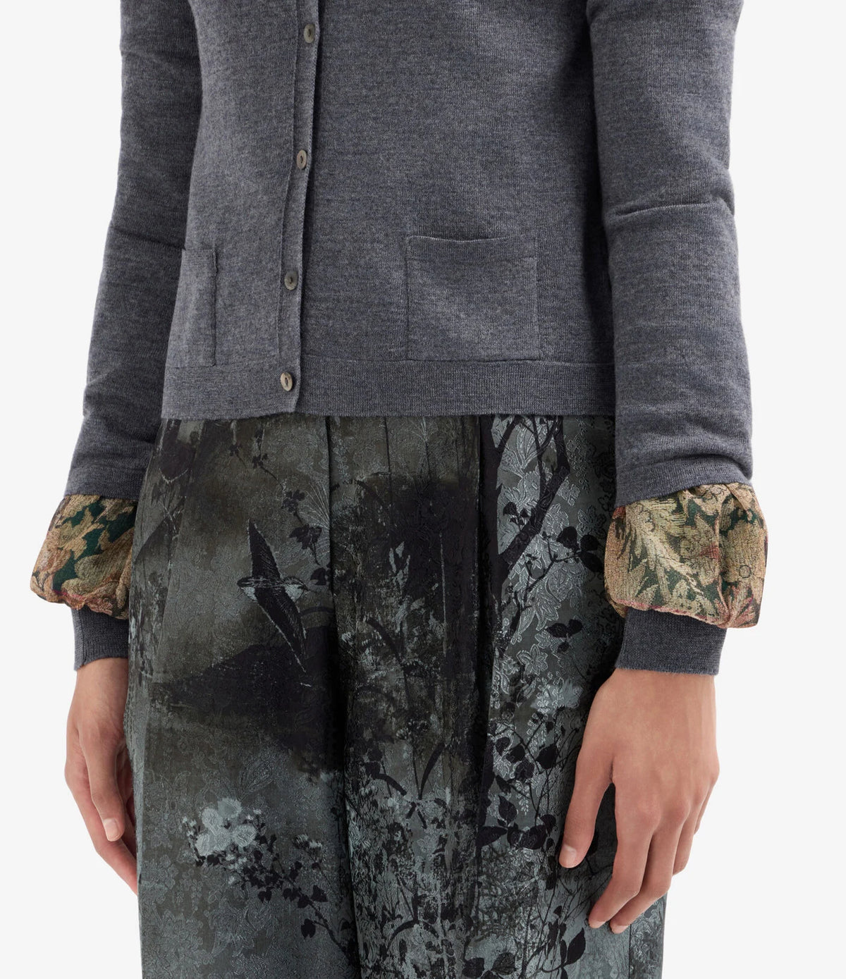 Ruffle Cuff Wool Cardigan