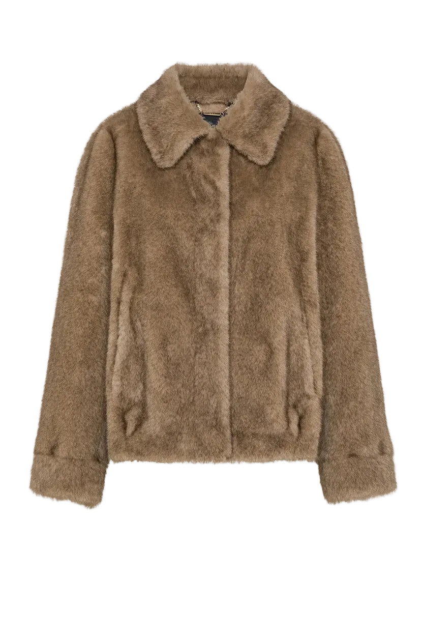 Short Faux Fur Jacket with Small Purse