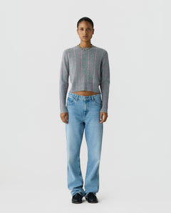 Guest In Residence Shrunken Checker Crew in Heather Grey Sprinkle full length