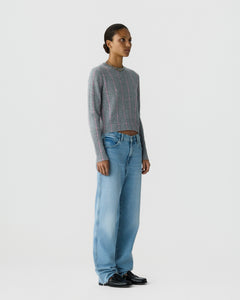 Guest In Residence Shrunken Checker Crew in Heather Grey Sprinkle side view