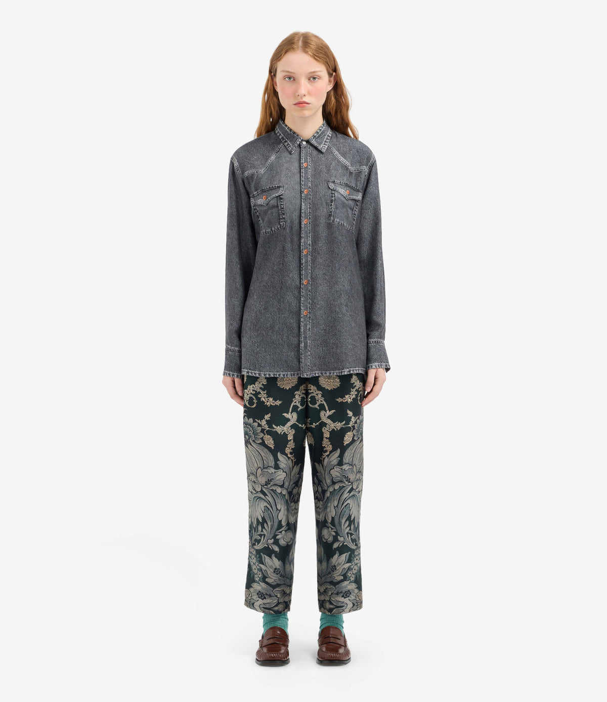 Silk Denim Printed Shirt