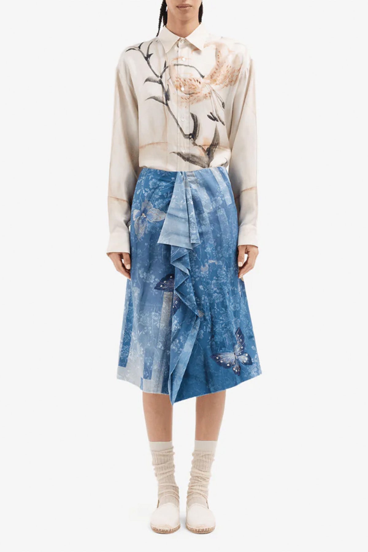 Silk Ruffle Front Skirt