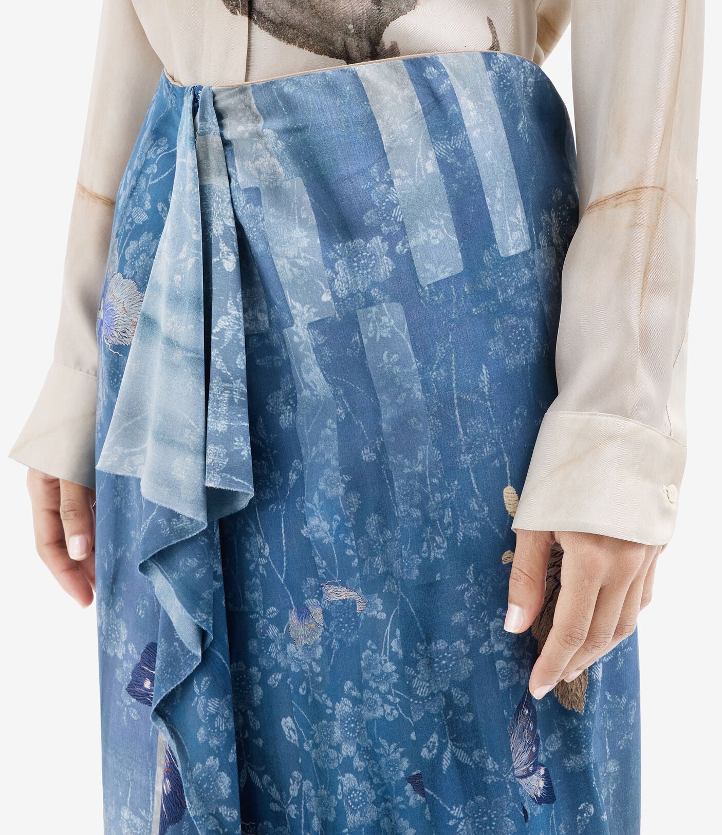 Silk Ruffle Front Skirt