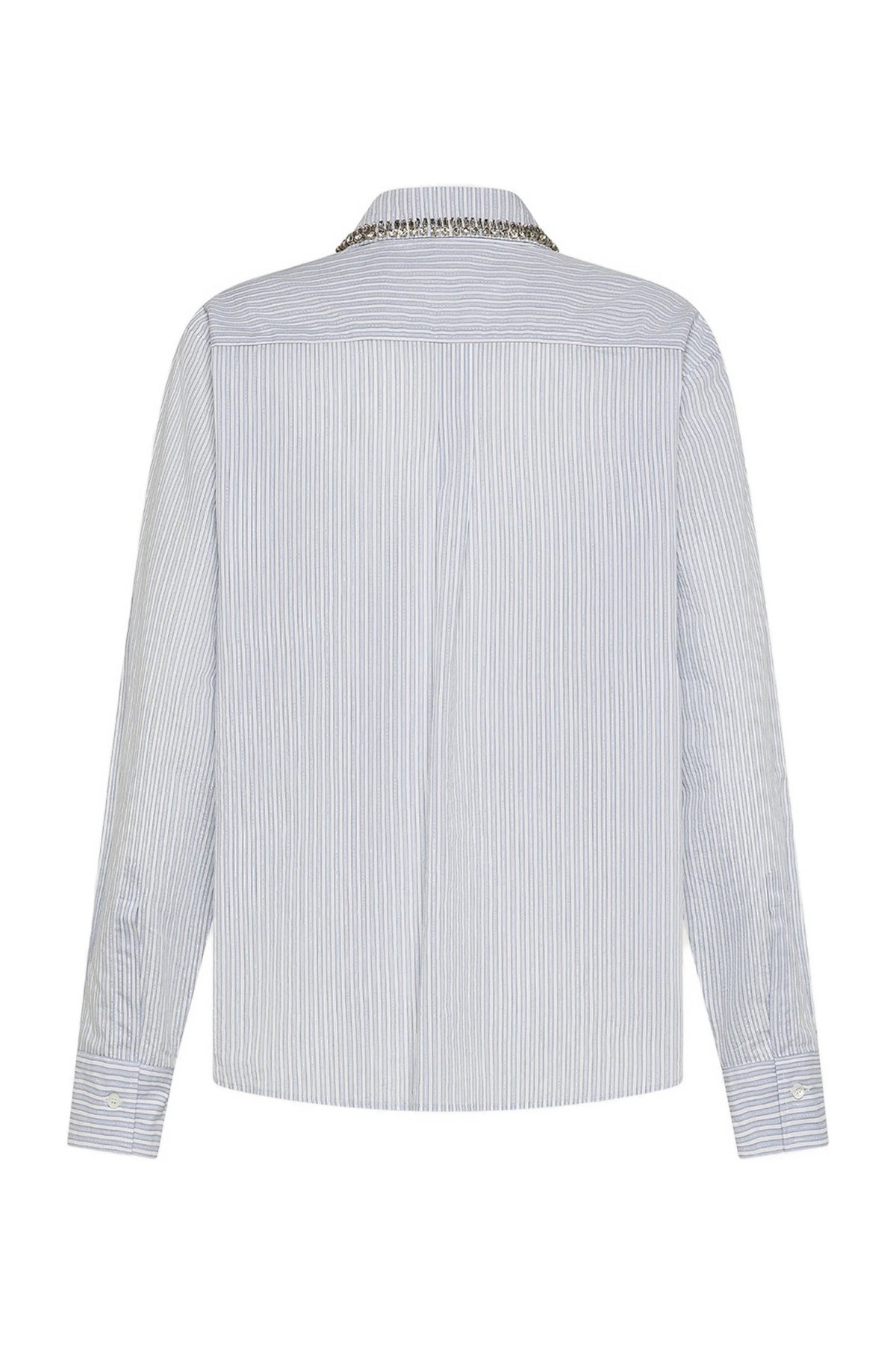 Striped Shirt with Stone Detail Collar