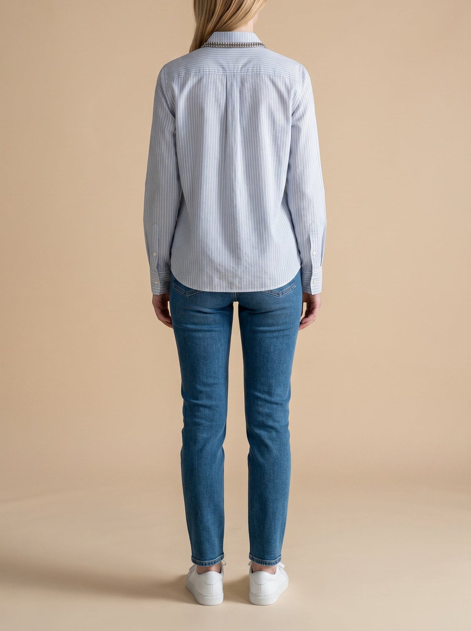 Striped Shirt with Stone Detail Collar