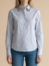 Striped Shirt with Stone Detail Collar