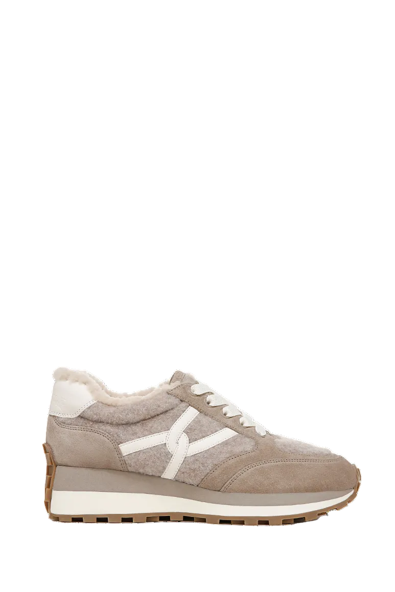 Valentina Shearling Sneaker in Cobblestone - flat
