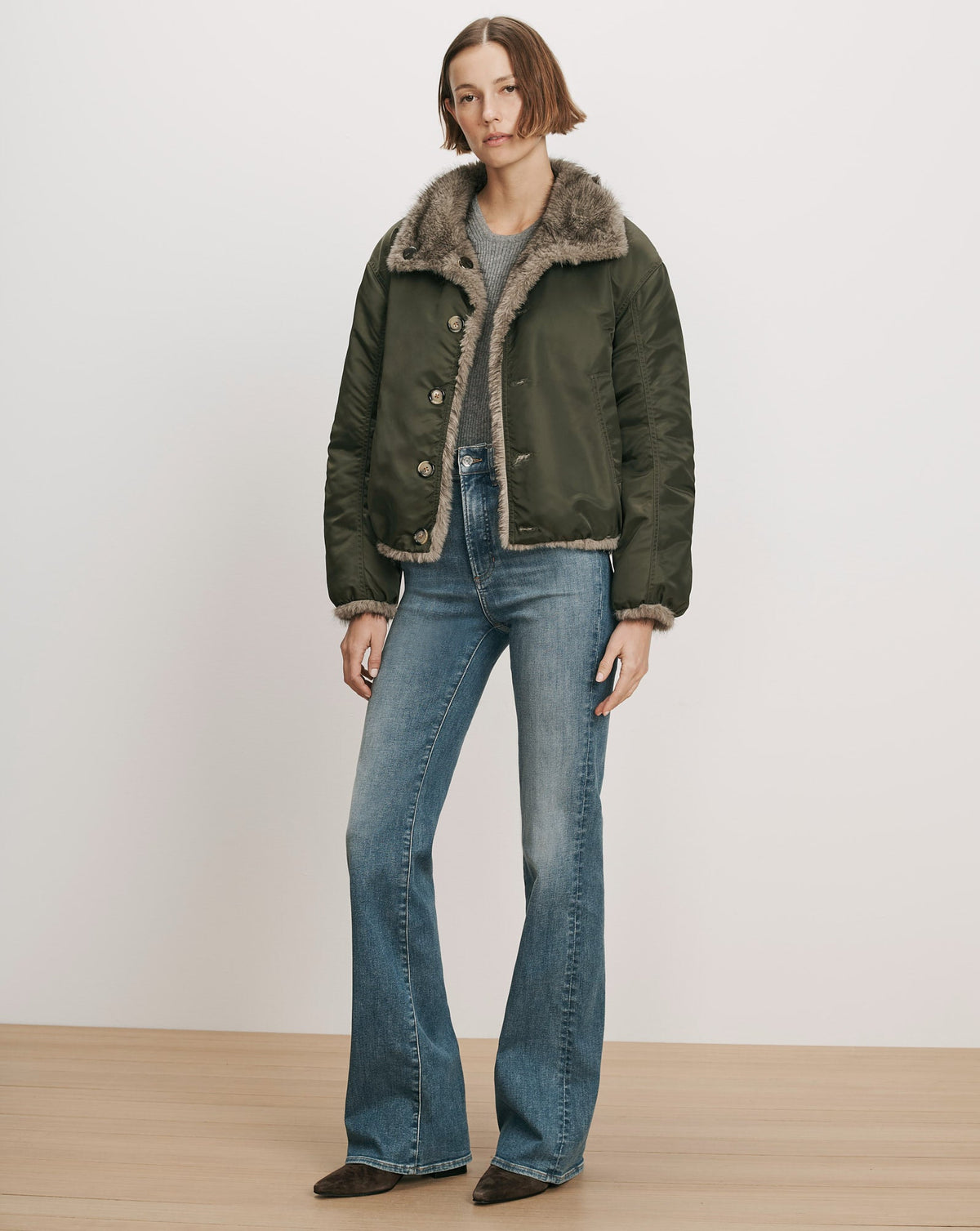 Veronica Beard Varell Reversible Jacket in Loden full length