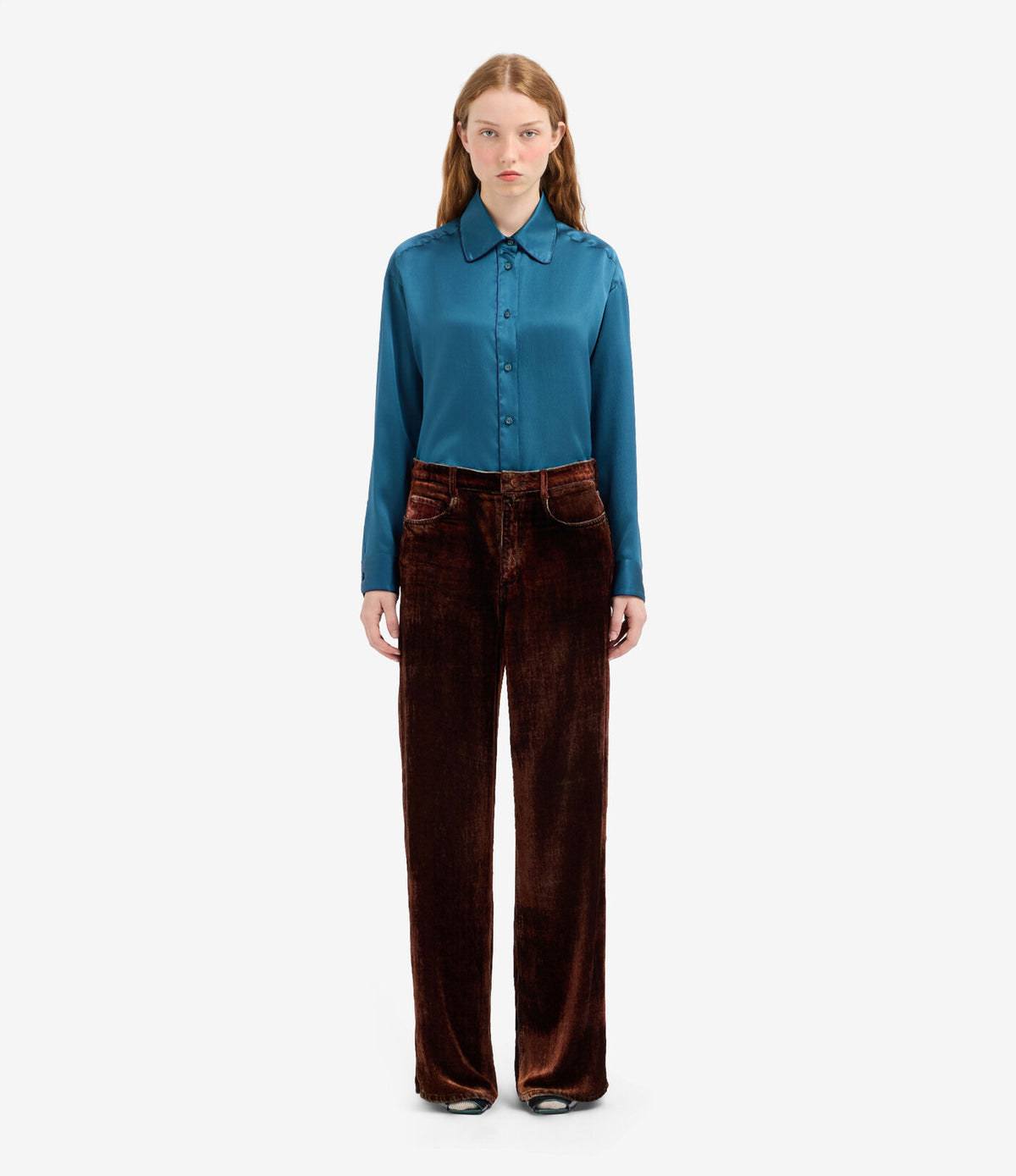 Velvet Denim Printed Trousers