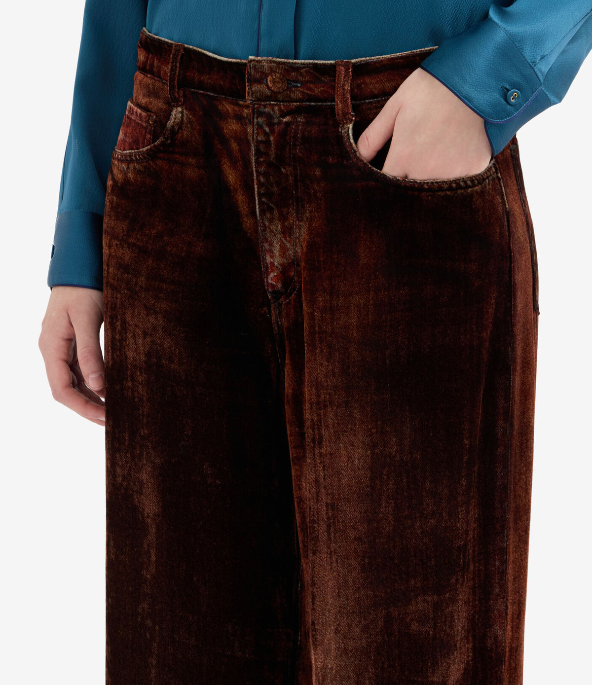 Velvet Denim Printed Trousers