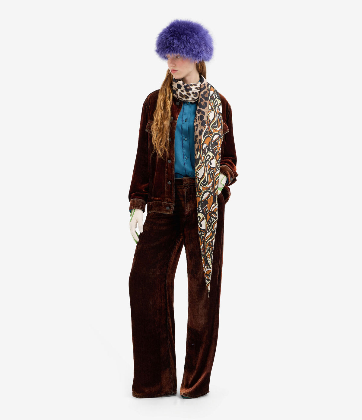 Velvet Denim Printed Trousers