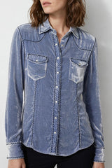 Velvet Shirt with Overstitch