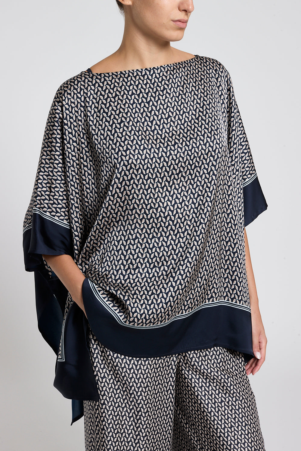 Viscose Satin Printed Poncho Top