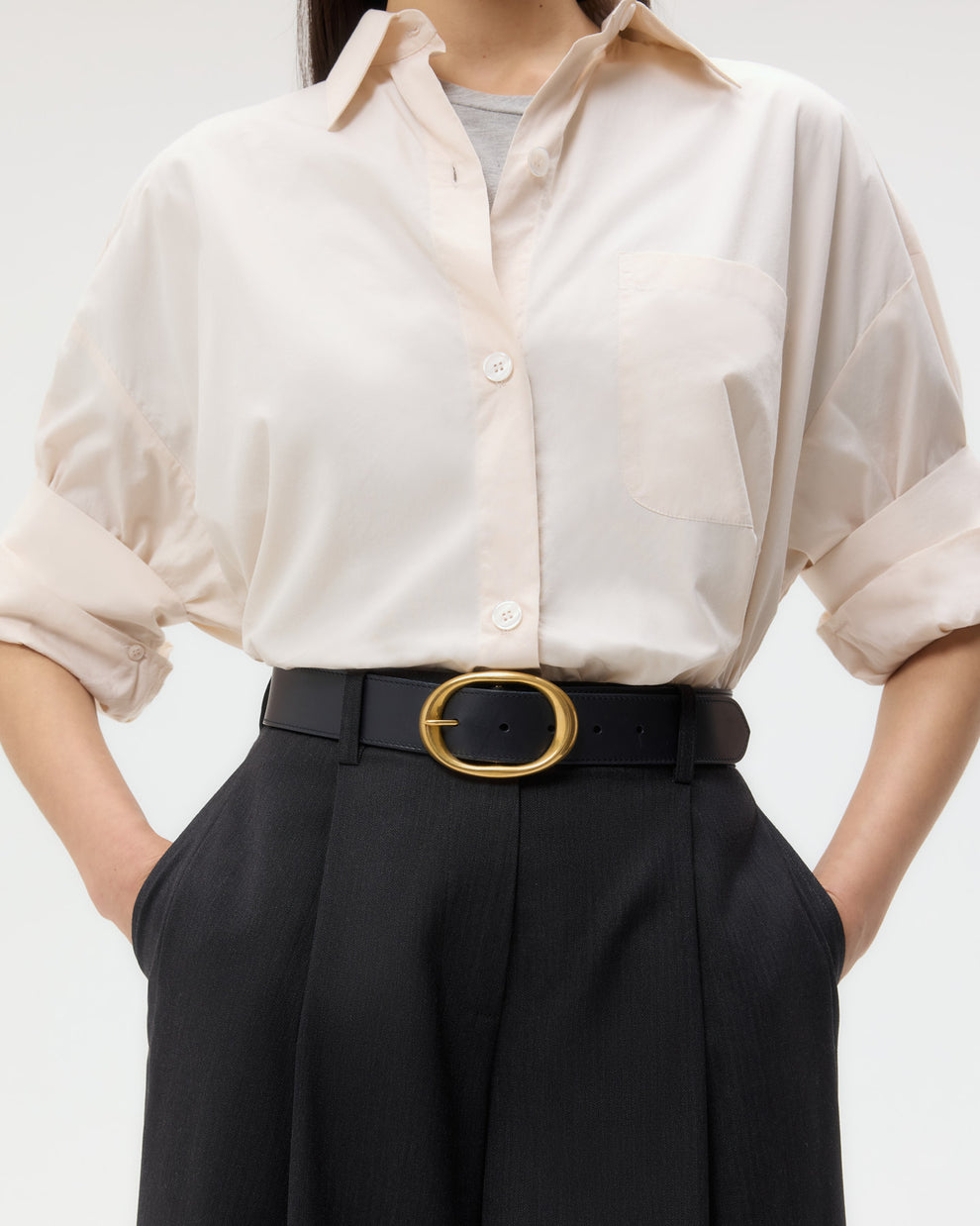 Wide Leather Belt with Brass Buckle – Italian Cowhide