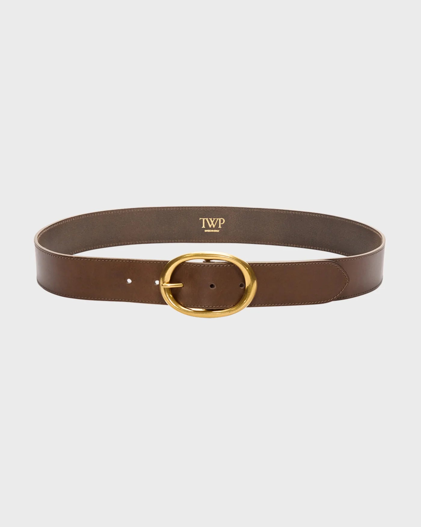 Wide Leather Belt With Brass Buckle