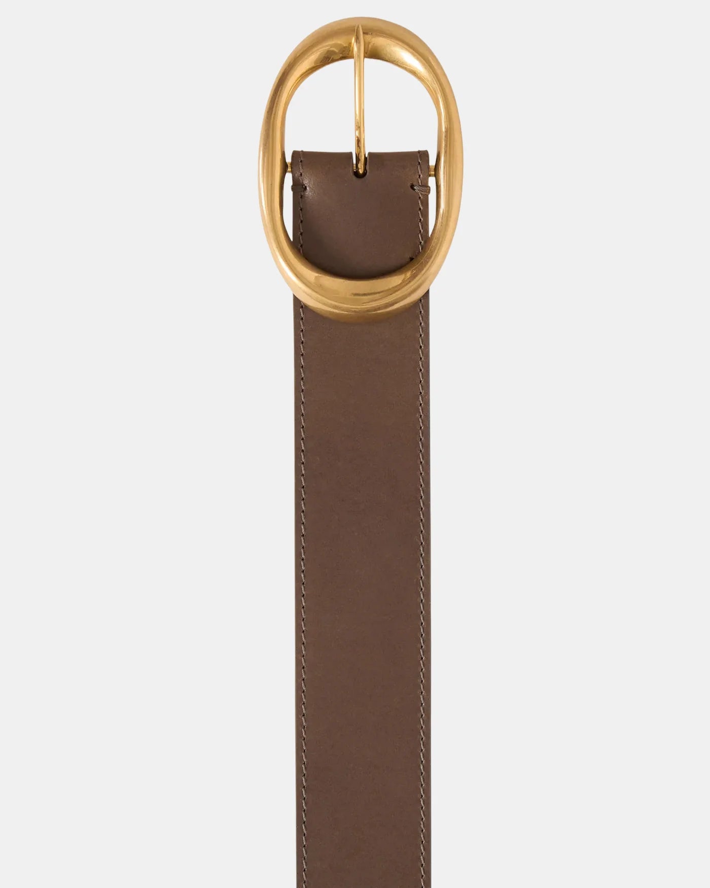 Wide Leather Belt With Brass Buckle