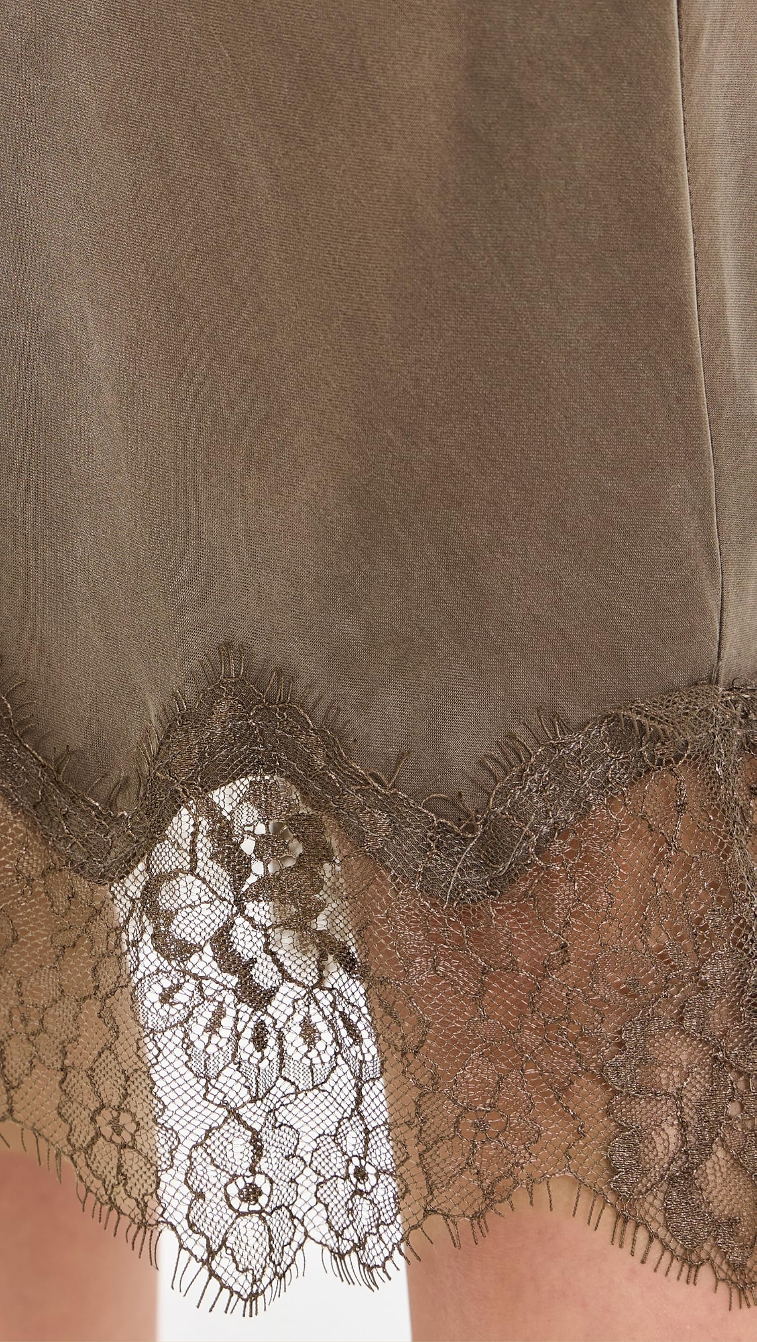 Yvette Skirt Olive Brown lace hem detail