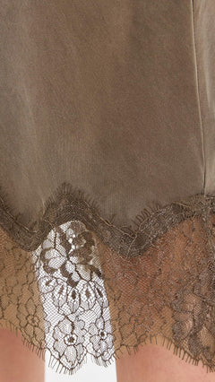 Yvette Skirt Olive Brown lace hem detail