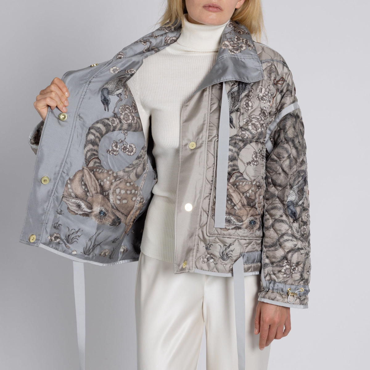 Zouyu, Cry The Deer Reversible Quilted Jacket - vendor photo - open side